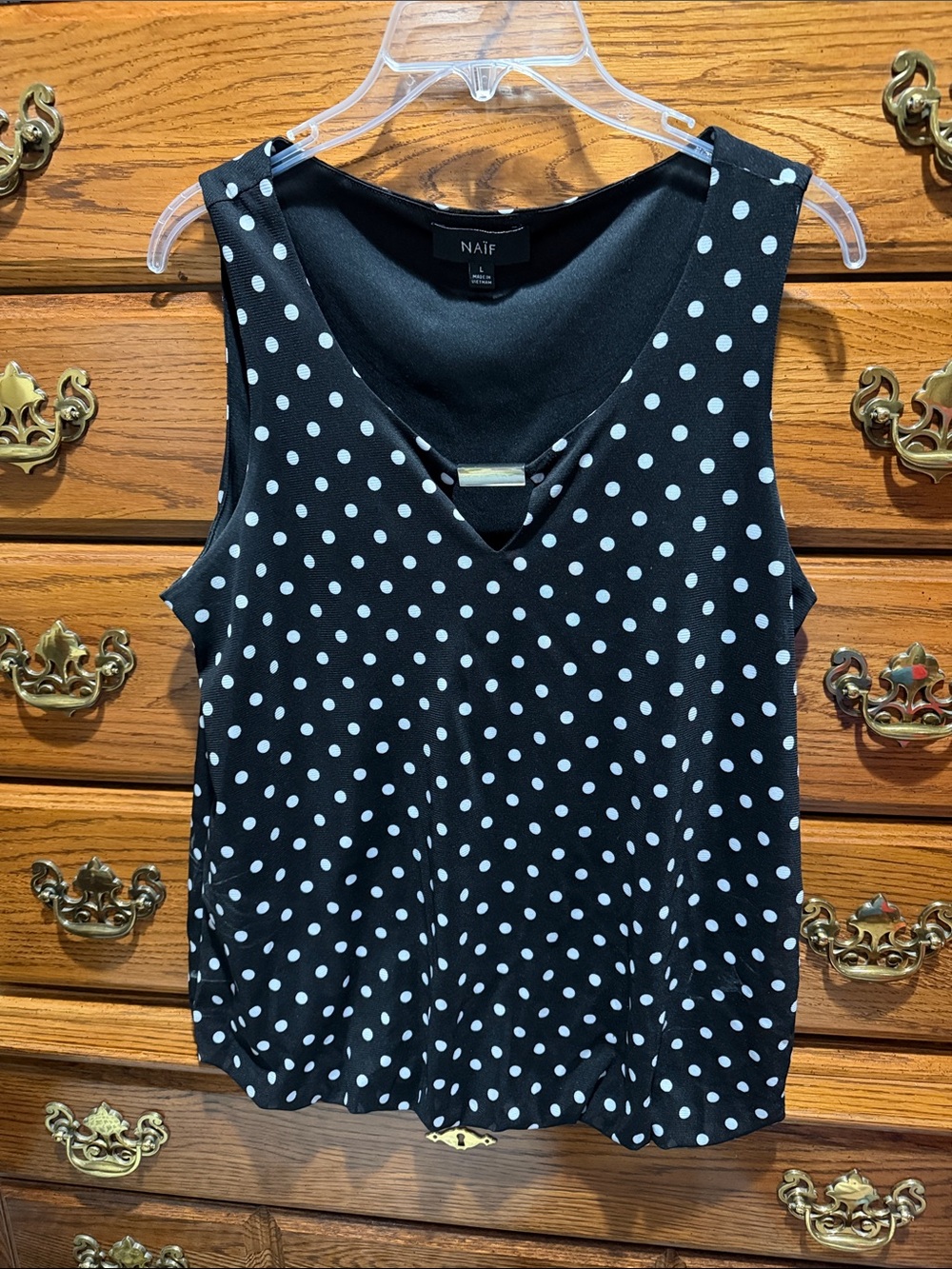 NAIF Black Polka Dot Sleeveless V-Neck Tank